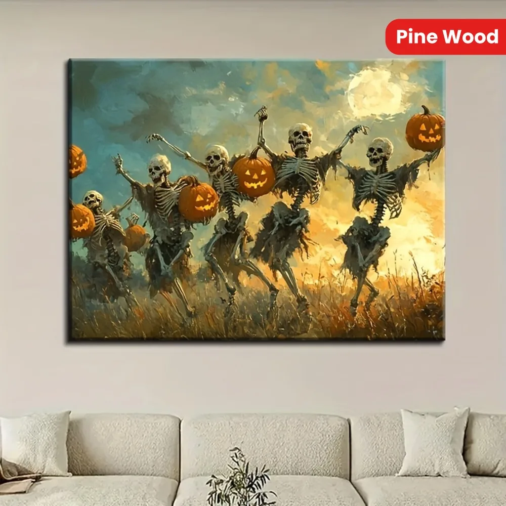 

1.5 inch solid wood frame, Gothic retro Halloween canvas mural skull, living room home decor of dark bizarre artwork
