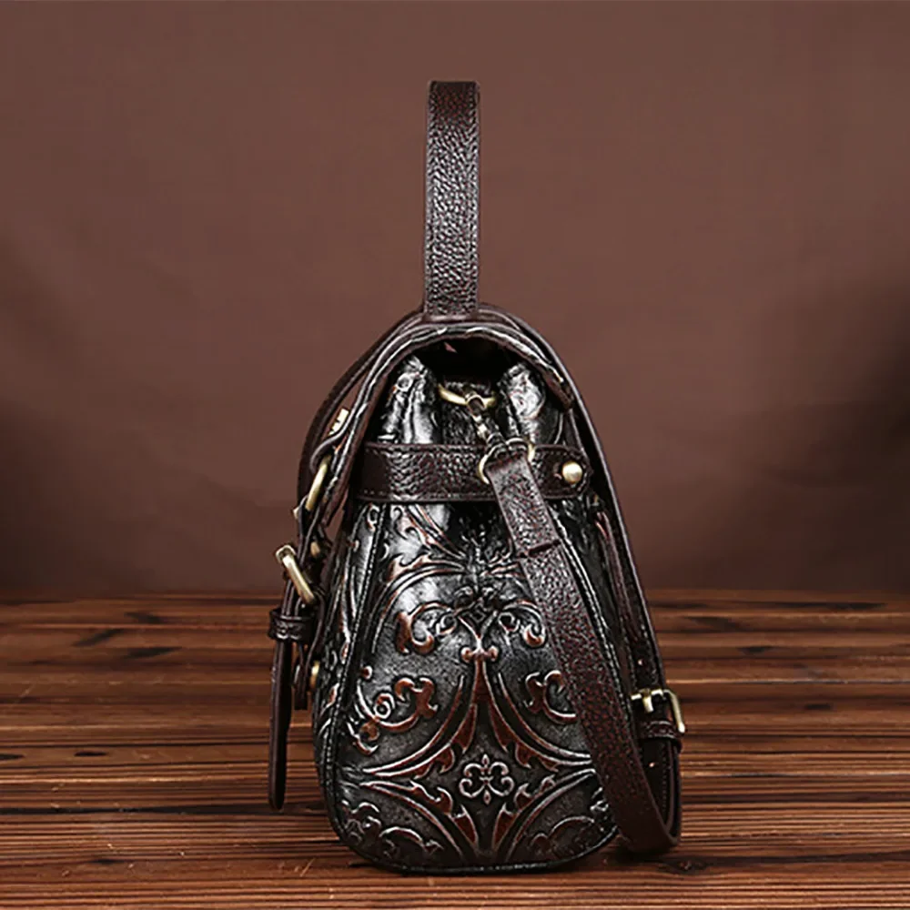 Genuine Embossed Leather Women Handbags Retro Luxury Designer High Quality Real Cowhide Tote Shoulder Messenger Cross Body Bags
