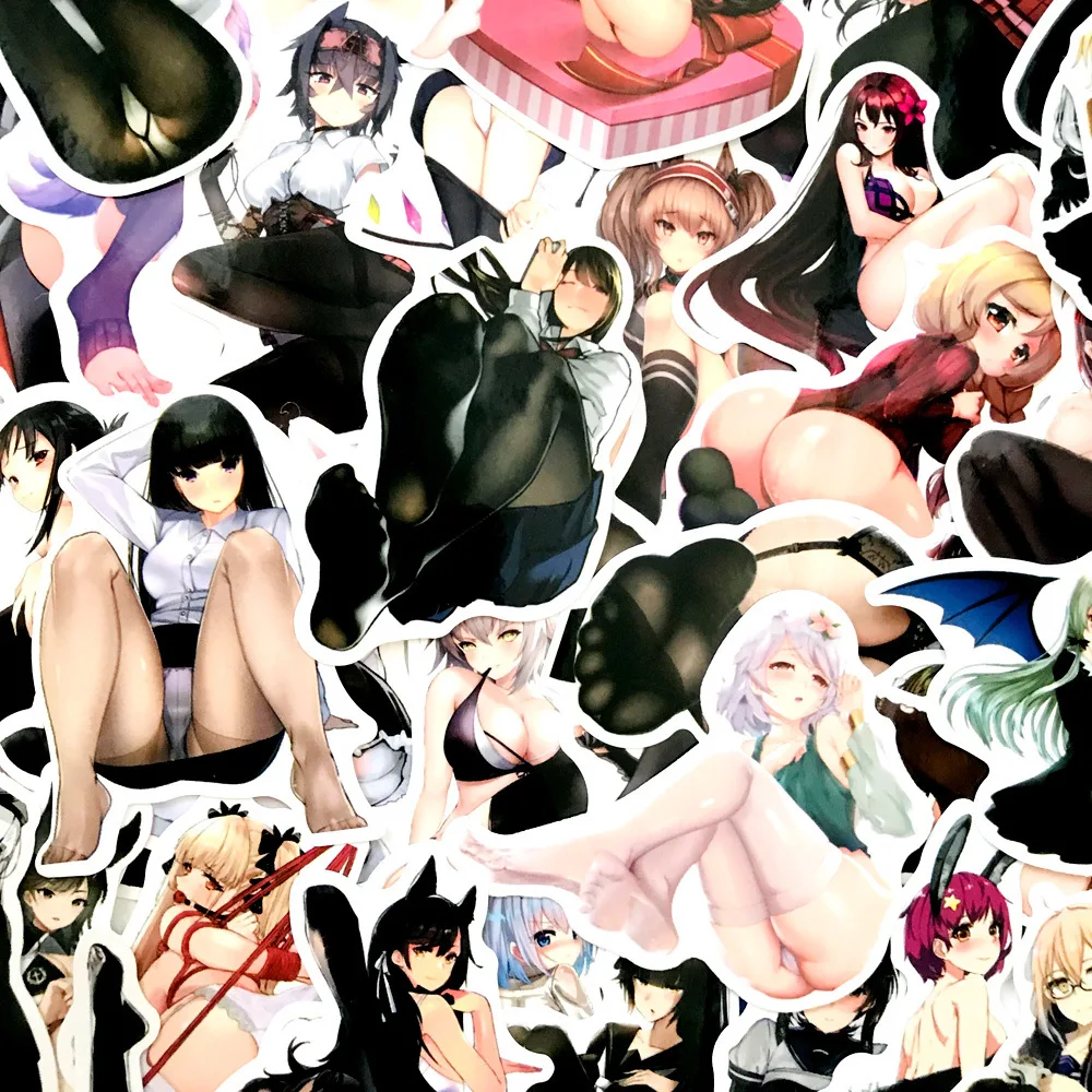 100pcs Japanese Anime Beautiful Feet Black Stockings Hentai Sexy Beauty Suitcase Laptop Waterproof Stickers