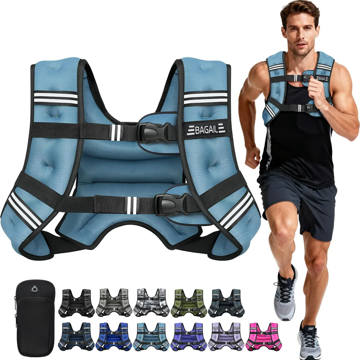 

Weighted Vest for Women, Even Weight Distribution, No-Bounce, Detachable Phone Pouch & Reflective Stripes, 5-30lbs