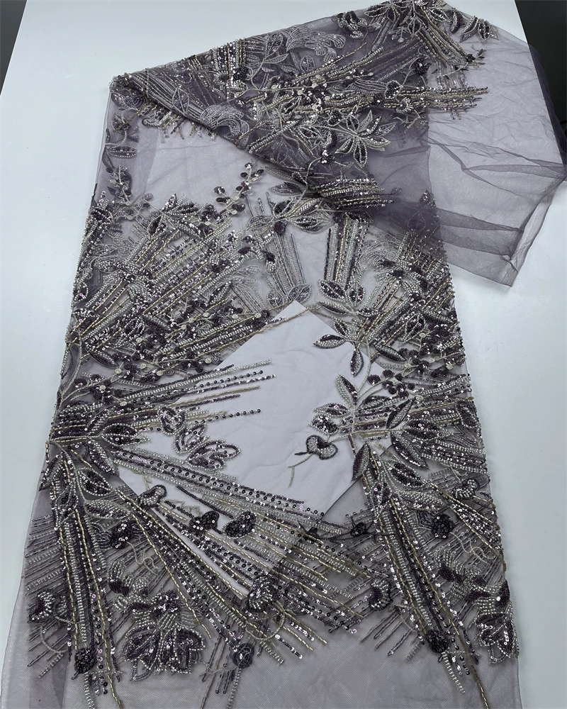 

Luxury Lace Fabric with Sequin French Embroidery Beads for Groom Nigerian African Fashion Evening Dress High-End Groomwear
