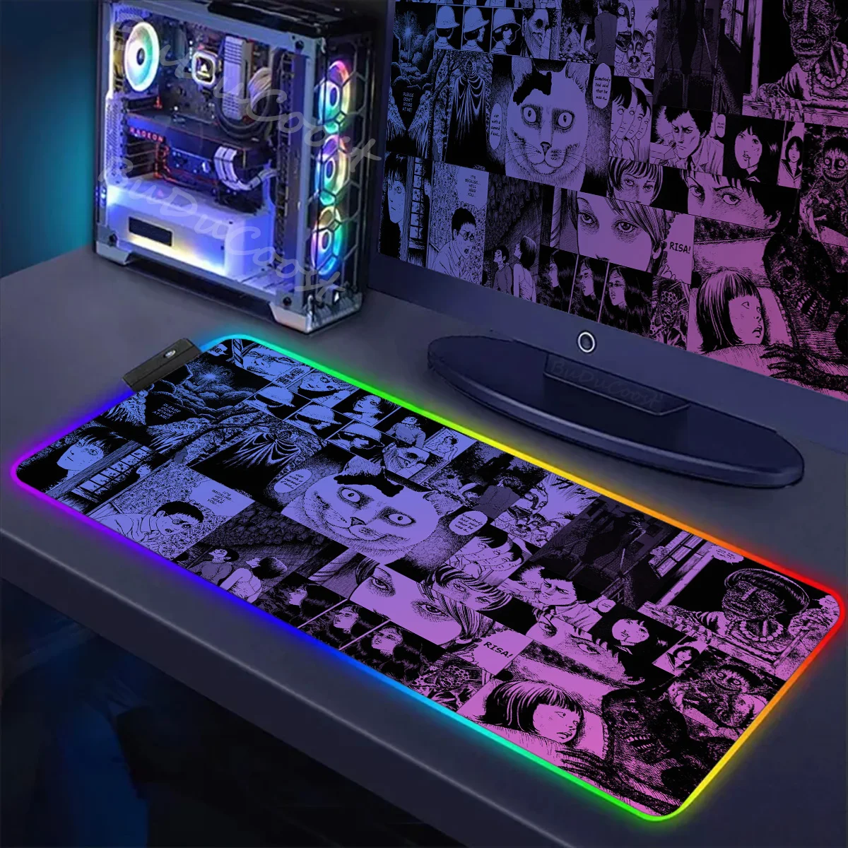 Rgb Mouse Pad Junji Ito Tomie Kawakami Anime Keyboard Mouse Deskmat Computer Accessories LED Backlight Game Mat Mause Office Pad