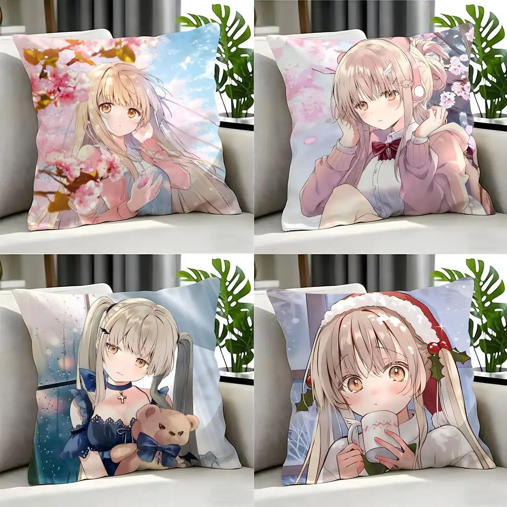 anime Angel Next Door Spoils Me Rotten Cushion Cover Cushion Cover 4Pcs 50x50 45x45 40x40 Pillowcase Decorative Sofa Home Decor