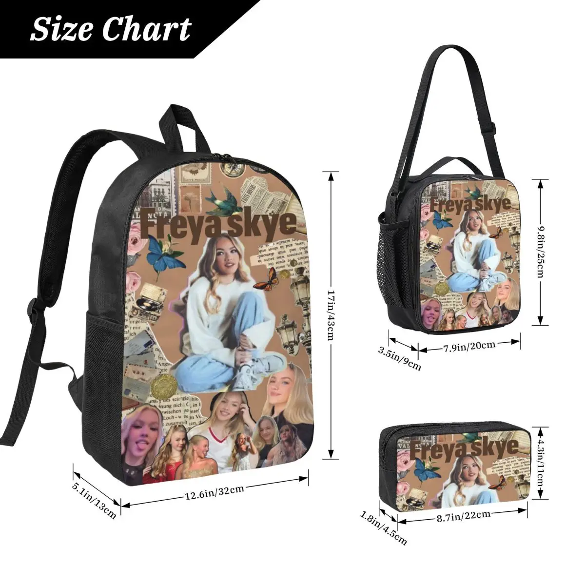 Freya Skye Singer Tour 2026 Kids Backpack Lunch Box Pen Bags for Boys Girls Backpacks Cute Schoolbag Bookbag Set