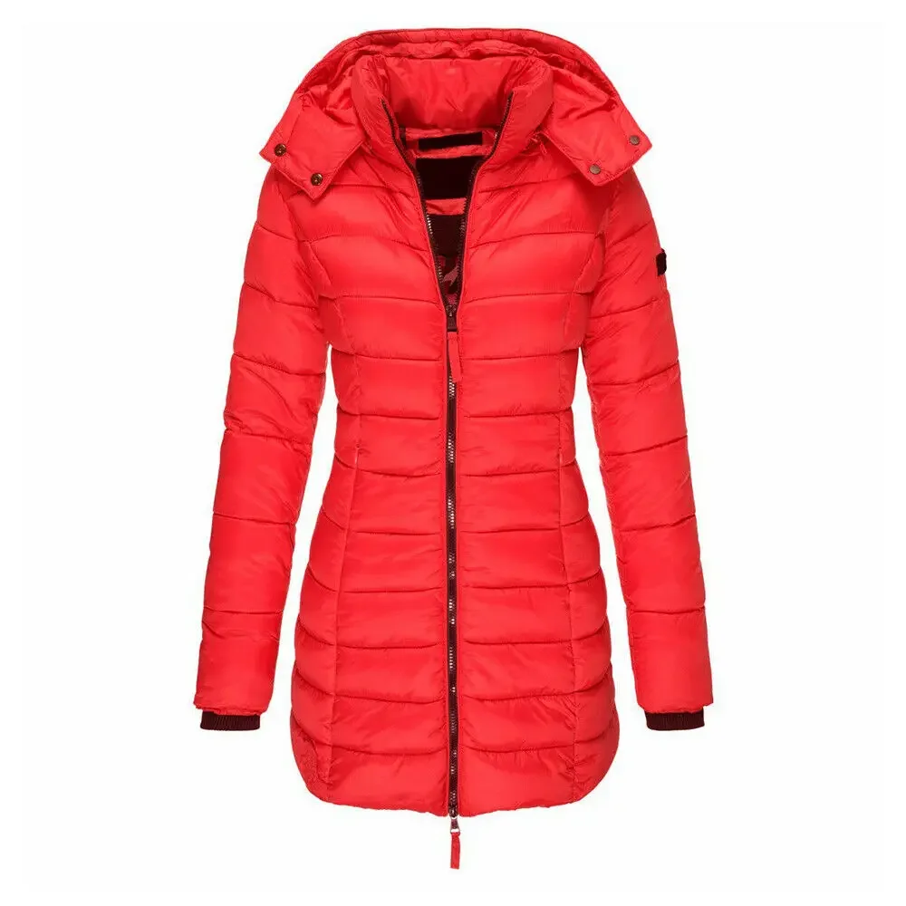 Winter Women Hooded Warm Parkas Coat Solid Color Warmth Soft Hight Quality Slim Padded Jackets Ladies Clothes Plus Size 3XL