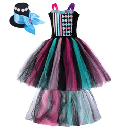 Alice In Wooderland Inspired Mad Hatter Dress Up Costumes for Girls Kids High Low Dresses Christmas Carnival Party Tutus Outfits