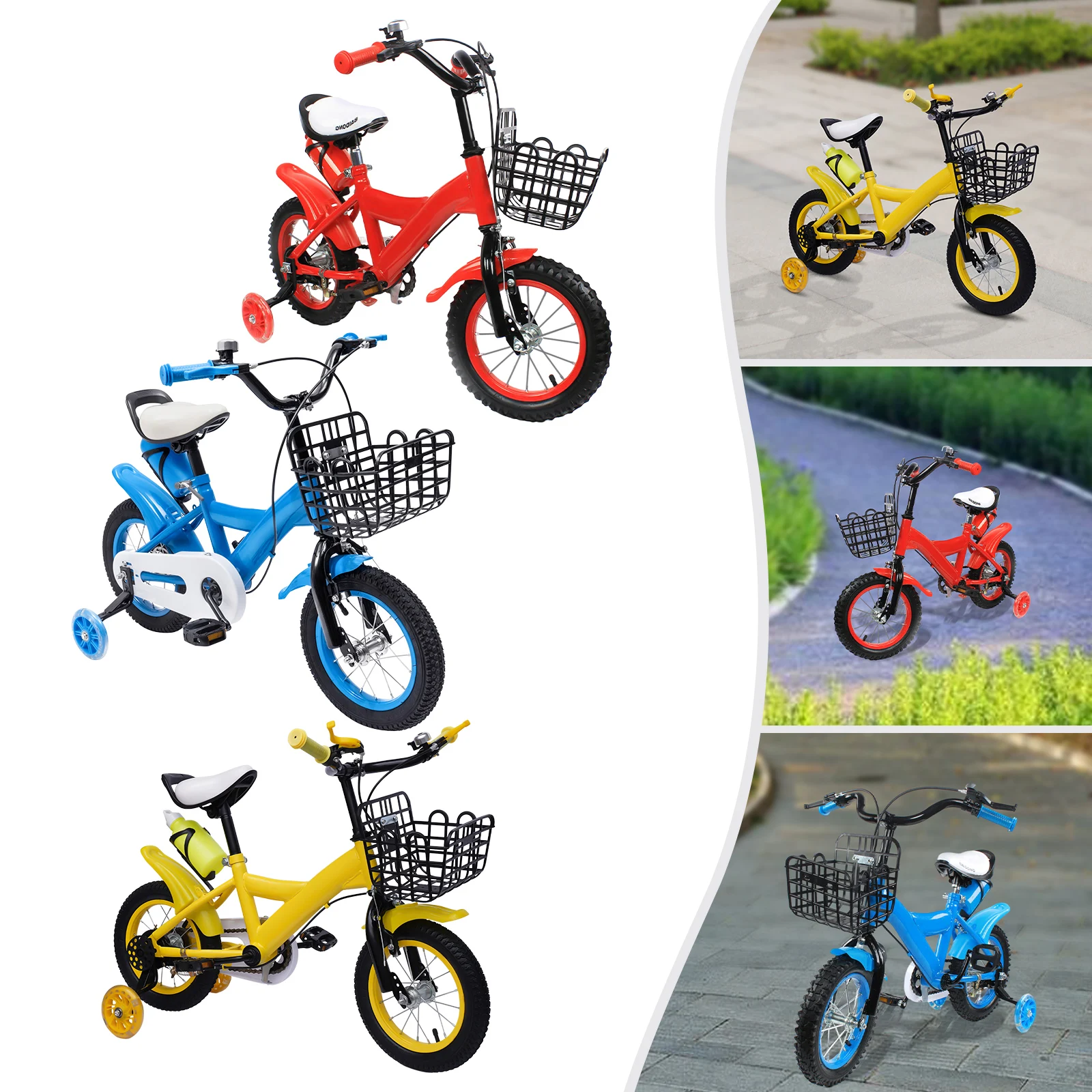 12 Inch Kids Bicycle Kids Bike For Young Girl Adolescent With Support Wheels Red/Yellow/Blue