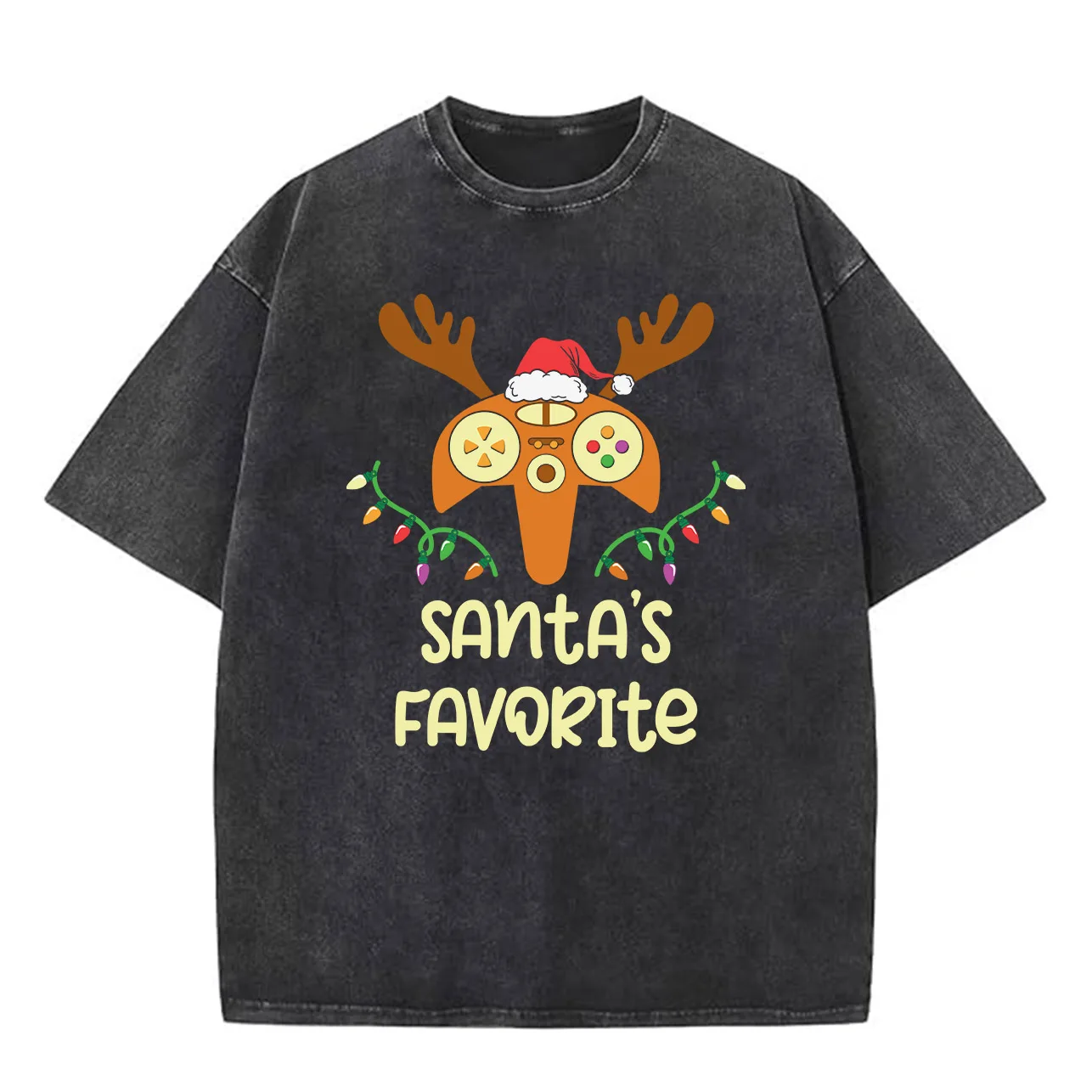 الرنة لعبة سيارة 230 جرام القطن الثقيل غسلها المتضخم تي شيرت للرجال عيد الميلاد الجرافيك المحملة ريترو رداء علوي غير رسمي