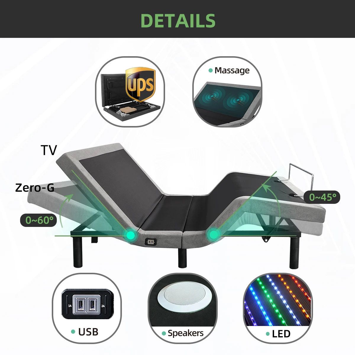 NEW Factory ODM zero clearance adjustable bed base smart beds with electric controls Modern adjustable bed frame with USB