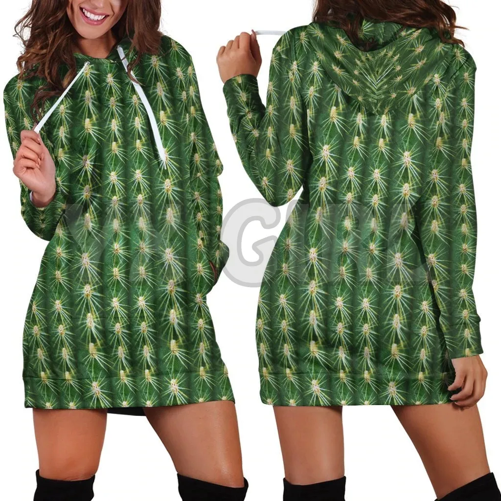 YX GIRL Cacti 3D Printed Hoodie Dress Novelty Hoodies Women Casual Long Sleeve Hooded Pullover Tracksuit