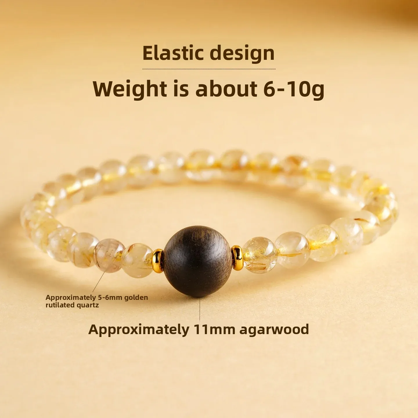 Natural Crystal Golden Hair Crystal agarwood Wood Lucky Bead Single Circle Bracelet  Chinese Retro Women's Exquisite Hand String