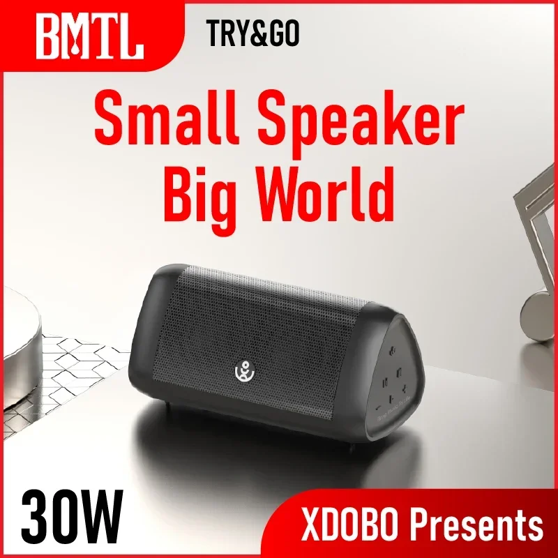 XDOBO 30W/15W IPX5 Waterproof Portable Bluetooth Speaker – BMTL Try&Go, Outdoor 360° Stereo Surround with FM Radio 