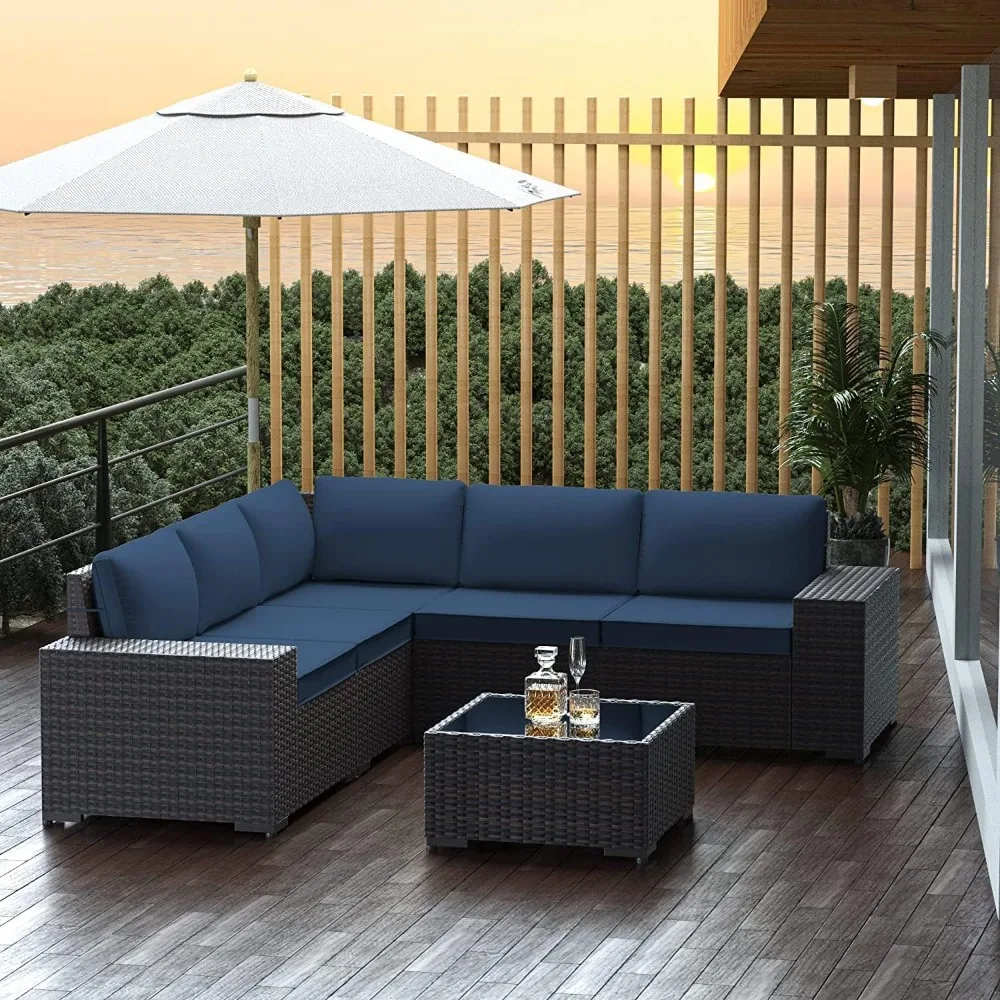 

Outdoor Patio Furniture Set,6 Pieces Outdoor Furniture All Weather Patio Sectional Sofa PE Wicker Modular Sets with Coffee Table