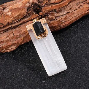 Natural Selenit Halskette, weiße Gips, Schwarze Tour Tour, Kristallquarz, Reiki Gagestone für die Reinigung, DIY -Schmuck, 1PC 8 Hauptverkäufe Selenit- und Turmalinarmbänder - №6