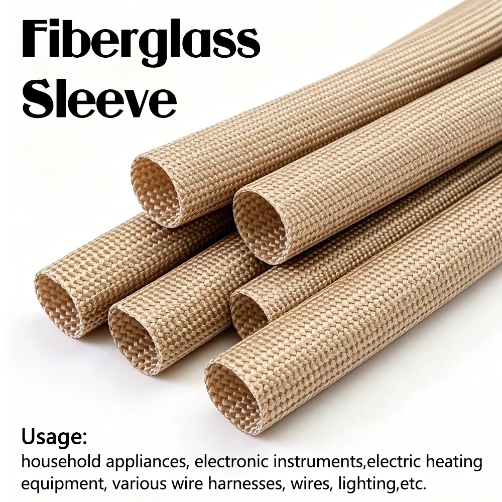 Fiberglass Sleeve ID 1-30mm Cable Sleeve Soft Chemical Fiber Glass Alkali Free Fiber Braided Insulation Against Flame Retardant