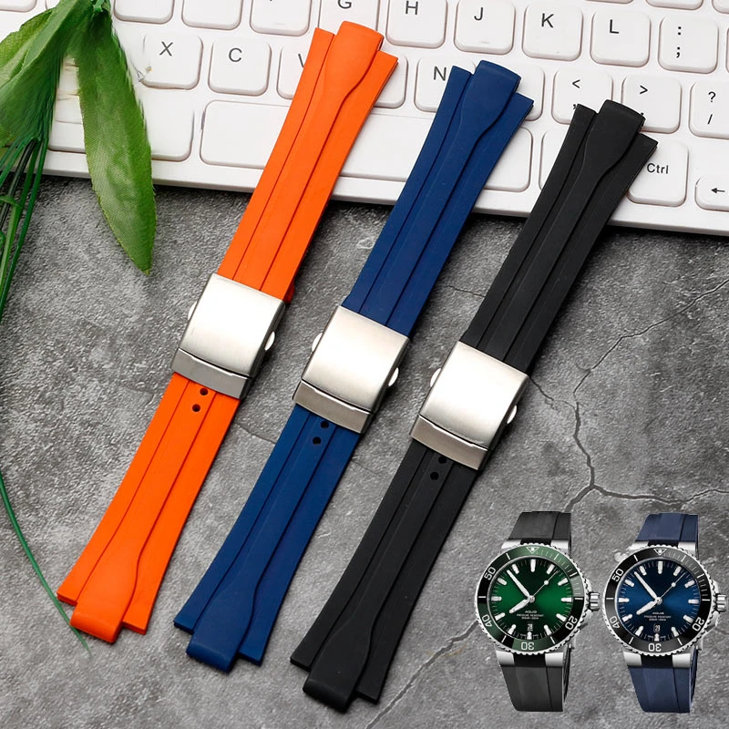 High Quality fluoro rubber Waterproof Watchband 24-12mm For Oris 7740 7730 Sports Watch Strap men Stainless Steel Folding Clasp