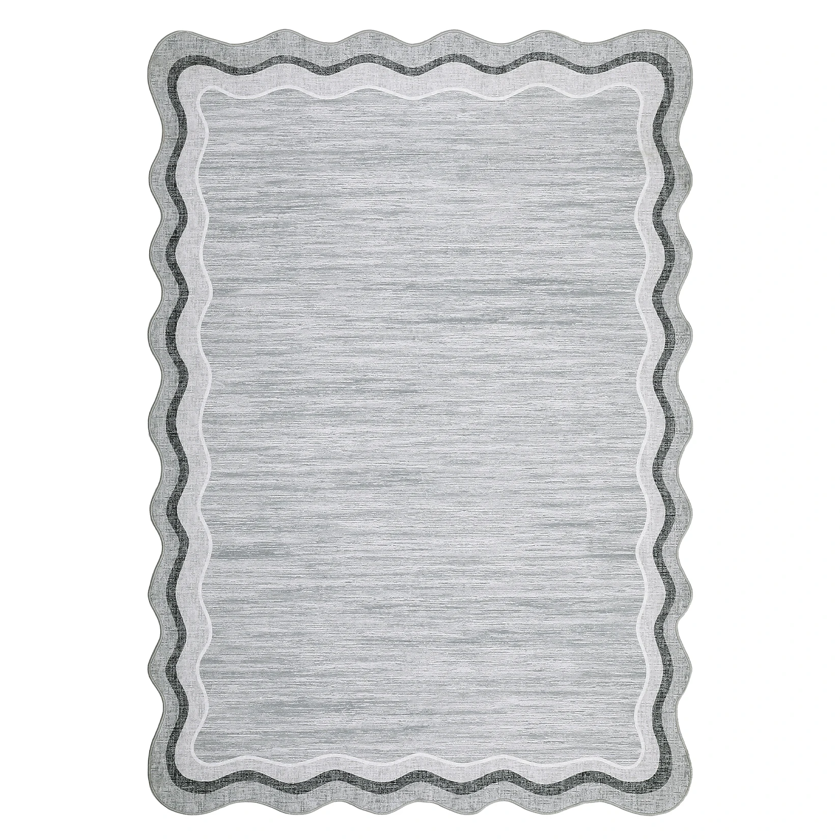Scalloped Area Rugs Washable Modern Accent Rug, Stain-Resistant Foldable Floor Mat with Non-Slip Backing, Contemporary Low Pile Indoor Carpet for Bedroom, Living Room, Gray