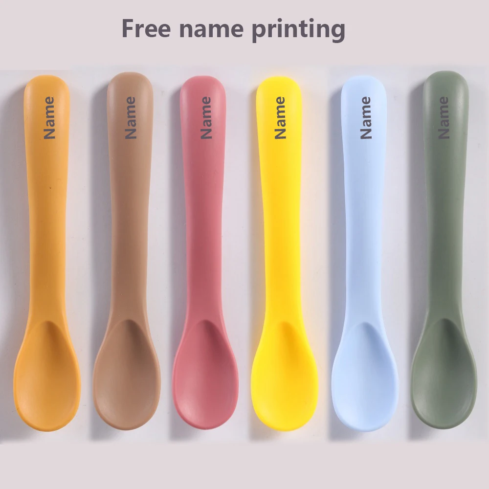 

Children's Silicone Training Spoon with Name Printing Multi-color Cutlery Set Baby Meal Set