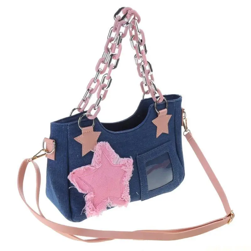 

X90D модная сумка для подмышек Y2K джинсовые сумки дорожная сумка-тоут для женщин девочек-подростков