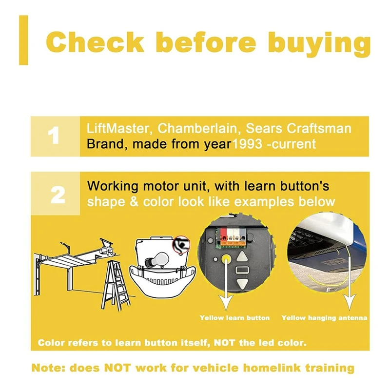 أجهزة التحكم عن بعد لفتح باب المرآب 891LM 893LM 950ESTD زر التعلم الأصفر الآمن 2.0 أجهزة التحكم عن بعد لفتح باب المرآب