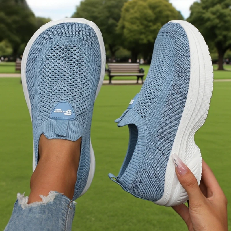 

Женские кроссовки, лоферы, теннисные женские дышащие спортивные кроссовки без шнуровки, удобные носки, спортивная обувь, большой размер 36-44
