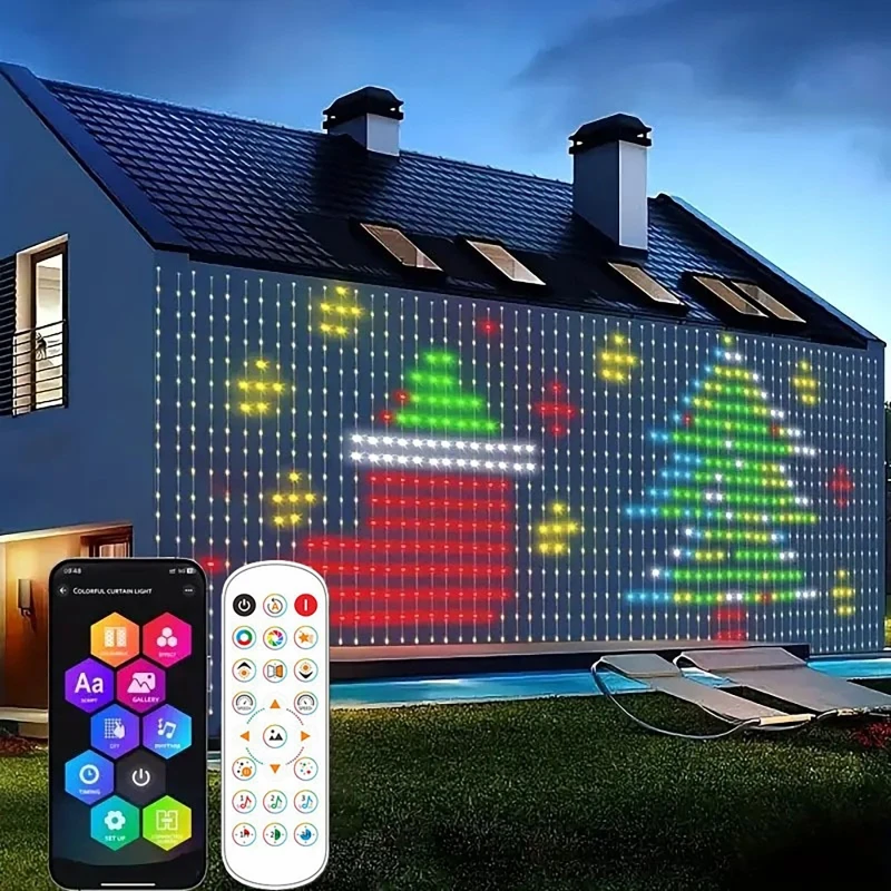 1.6m x 1.6m  Colorful  USB DC5V Smart Led String Christmas Lights Bluetooth Music App Control Curtain LED Party Decoration