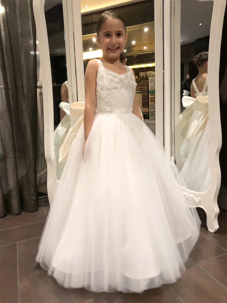 Vestidos de primera comunión sin mangas con tirantes y lazo en la espalda, vestido de flores para niñas, fiesta de boda, baile, belleza, desfile, regalo para niños