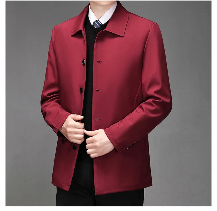 2025, hochwertige Herrenjacke mittleren Alters, lockere, lässige Frühlings- und Herbstkleidung, Mantel für Papa mittleren Alters, einreihige Knopfjacke – Detail 11