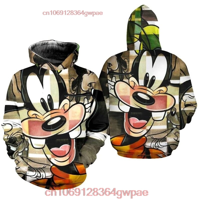 Jaket Tebal Kasual Hoodie 3D Anjing Goofy Disney Baru Hoodie Sweater Pria Gambar Cetak Penuh