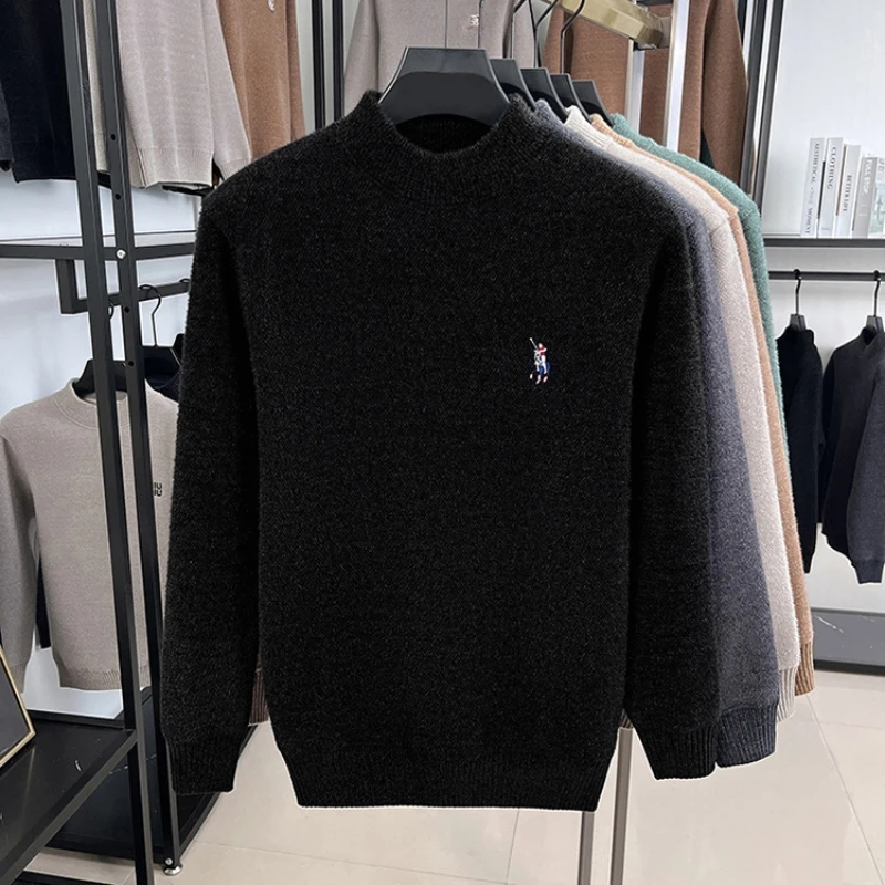 High end brand men's round neck knitted sweater autumn and winter new item exquisite pony embroidery thick top casual pullover