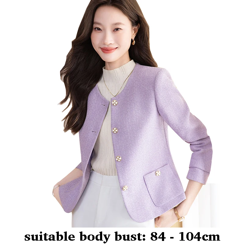 

High quality blazer for women long sleeve jacket O neck pocket autumn winter 2025 elegant office clothes purple white black