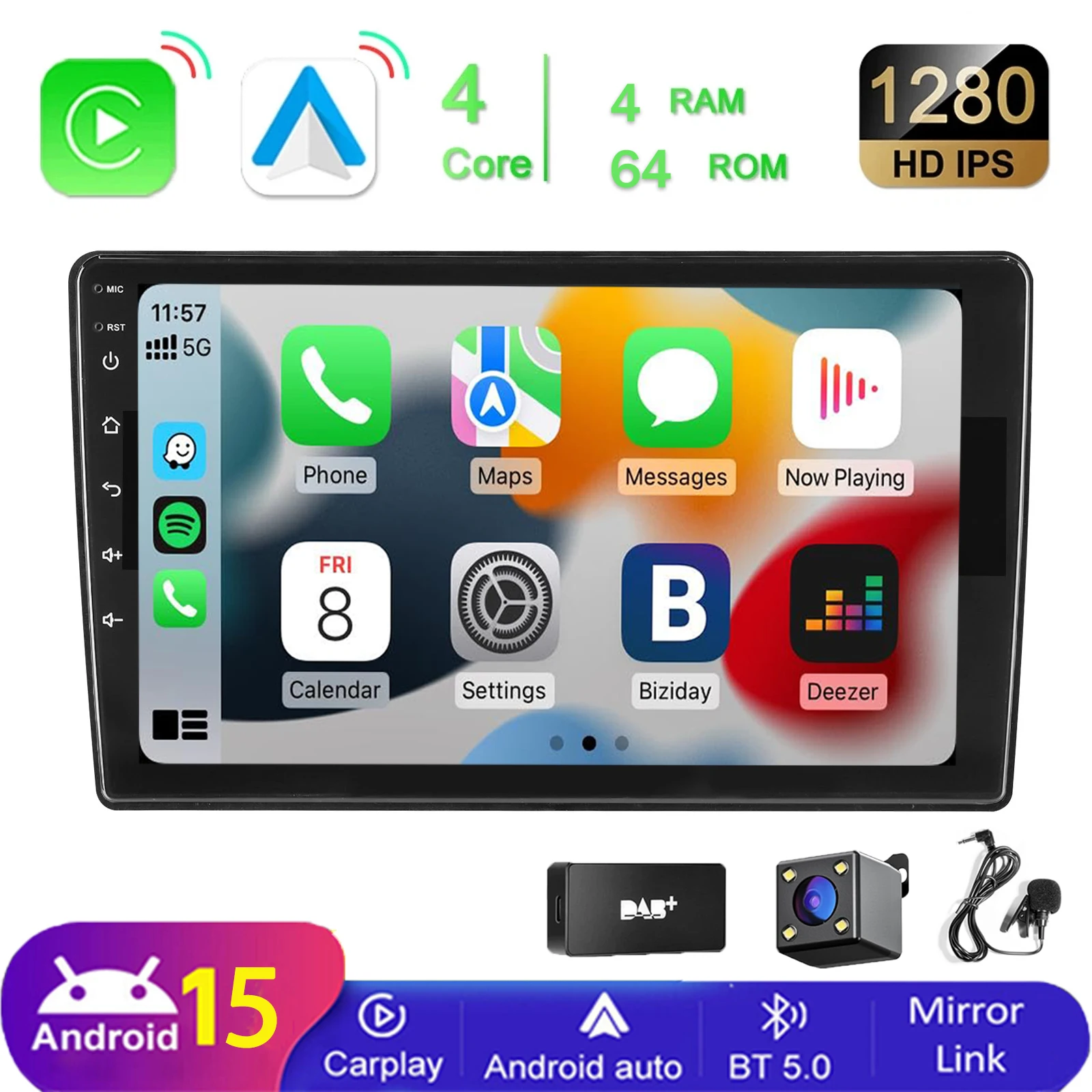 MOPECT 10 inch 2 DIN Android 15 4+64GB 4+128GB autoradio multimediasysteem universeel CarPlay Android Auto GPS-navigatie AM-radio WIFI DAB+