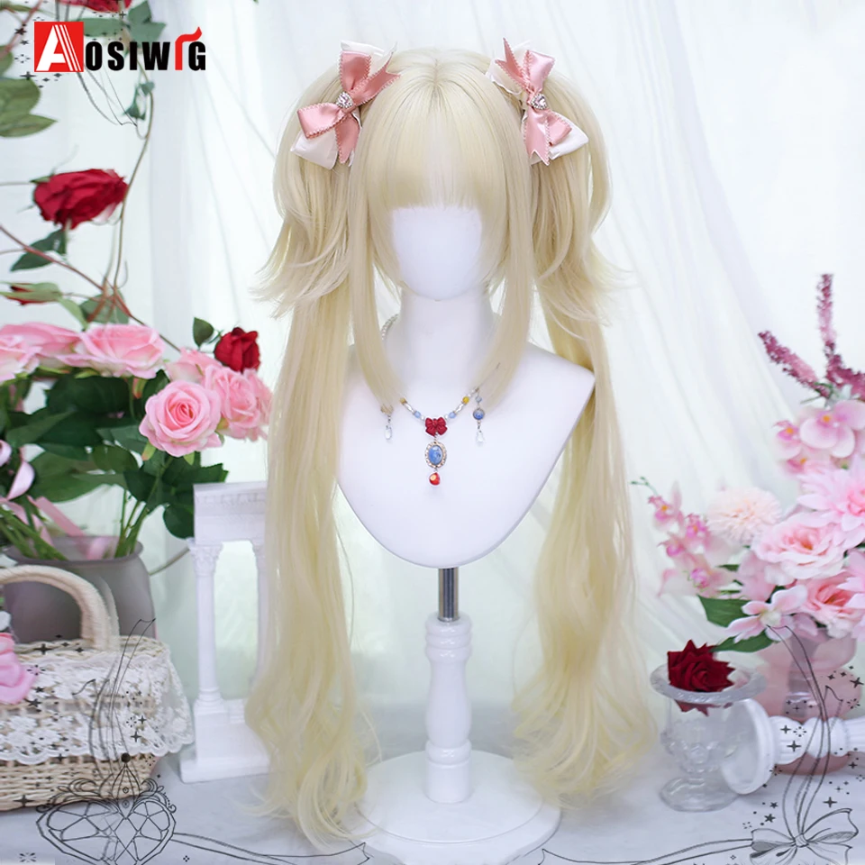 AOSI 30inch Synthetic Hair Wig anime Short Hair Little Milk Bag Lolita Double Ponytail Lolita Cosplay Halloween Wig