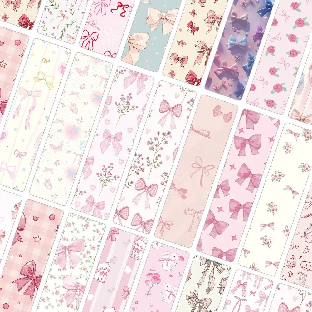 24Pcs/Set Kawaii Bow Bookmark Aesthetic Pink Plaid Ribbon Book Marks Cute Cartoon Stationery for Girls Page Markers Gifts