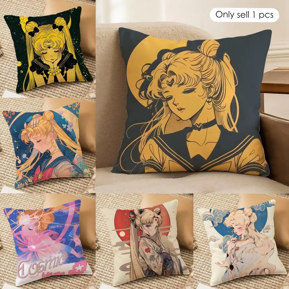 S-Sailor M-MoonS Ancient Cushion Cover Silky Short Plush Invisible Zipper Dustproof Sofa Pillow Case for Home Decor