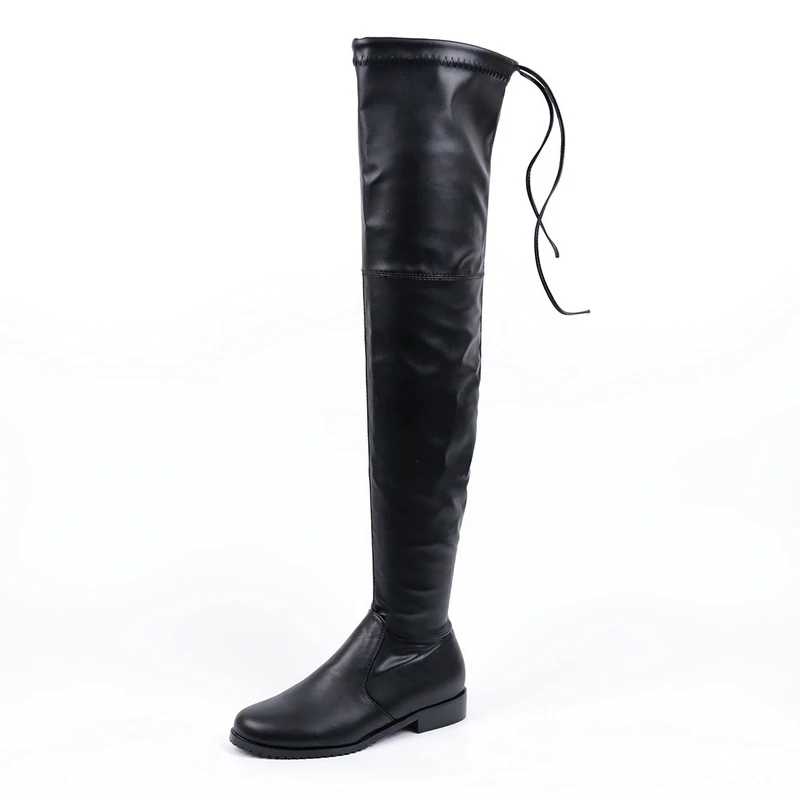 

Fashion Sexy Women's Low Heel Black Elastic Knee High Boots Slim and Slim Leg Boots Thick Soled Long Leg Knight Boots