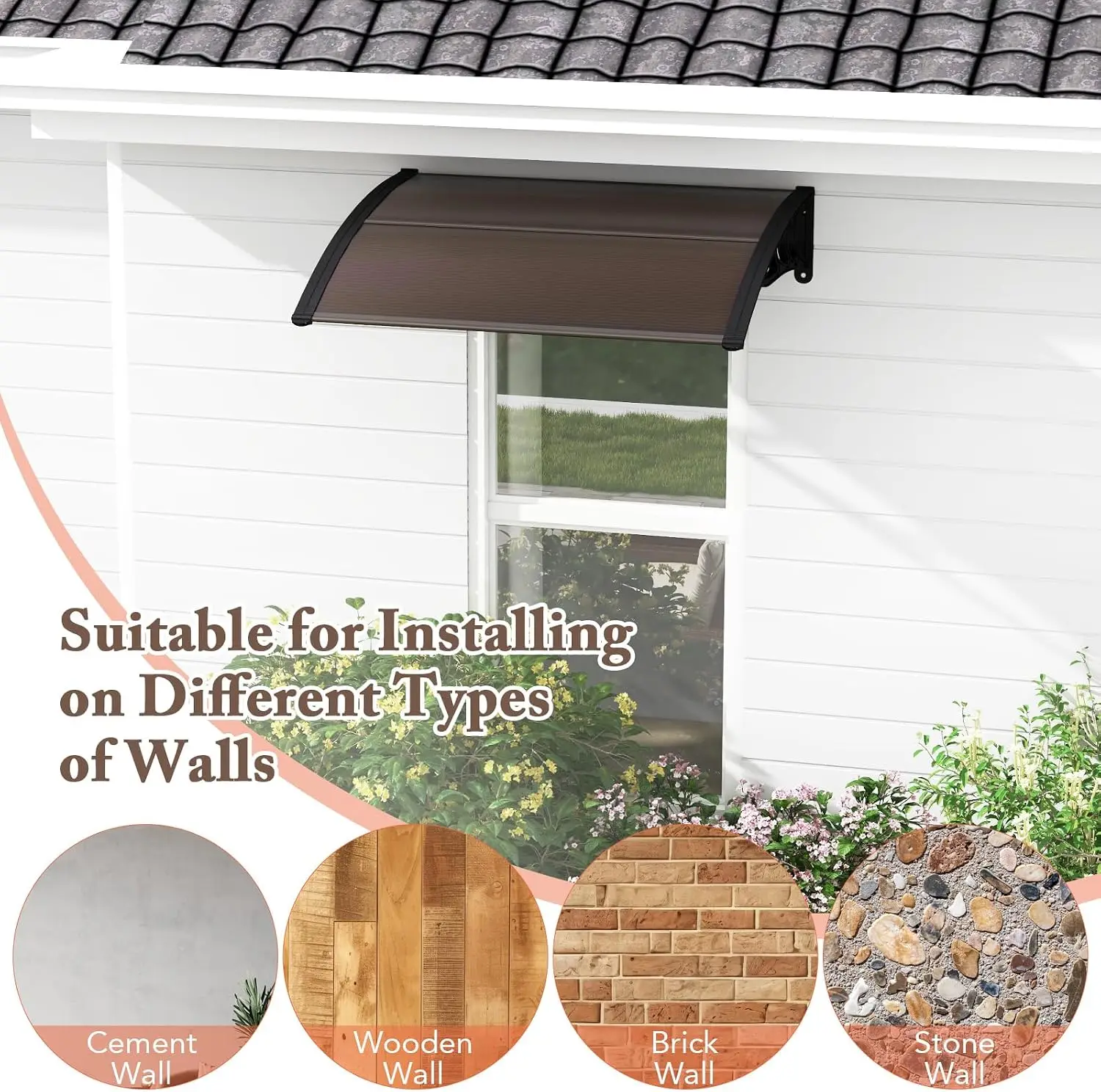 UPF50+ Sun Rain Snow Protection Window Awning Door Canopy with Hollow Polycarbonate Sheet, 48' X 40' Outdoor Front Door Entrance Canopy for Porch Entryway AC Unit view 6