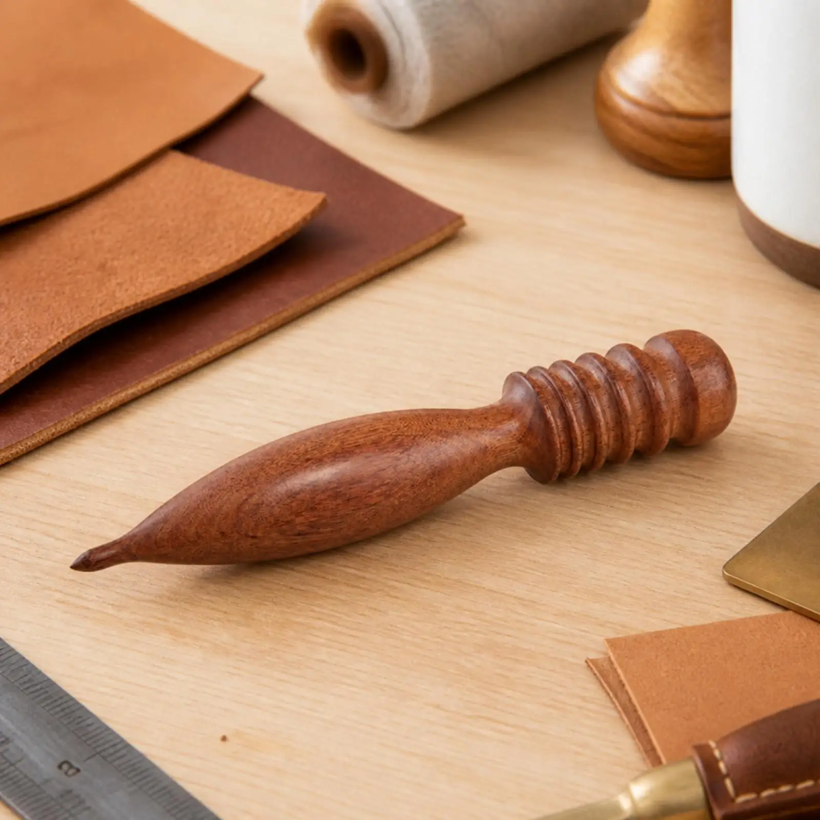 Polishing Abrasive Bar Wood Slicker Leather Edge Burnisher African Rosewood Tapered Tip Tool for Narrow Leathercraft Finishing