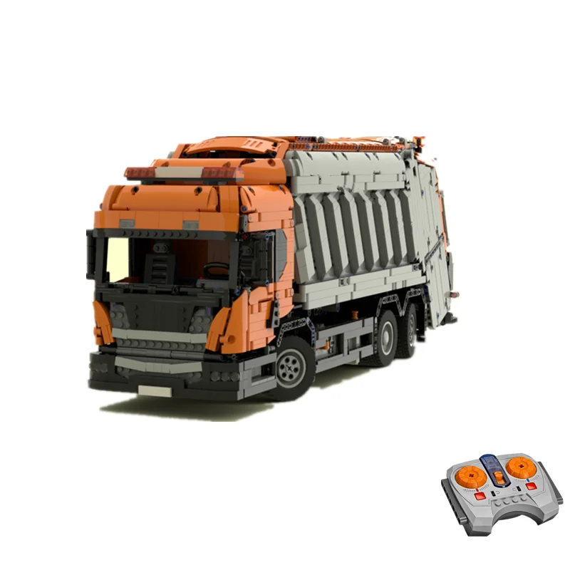 

Small particle technology building block MOC remote control garbage disposal transportation truck assembled toy model Boy Gift