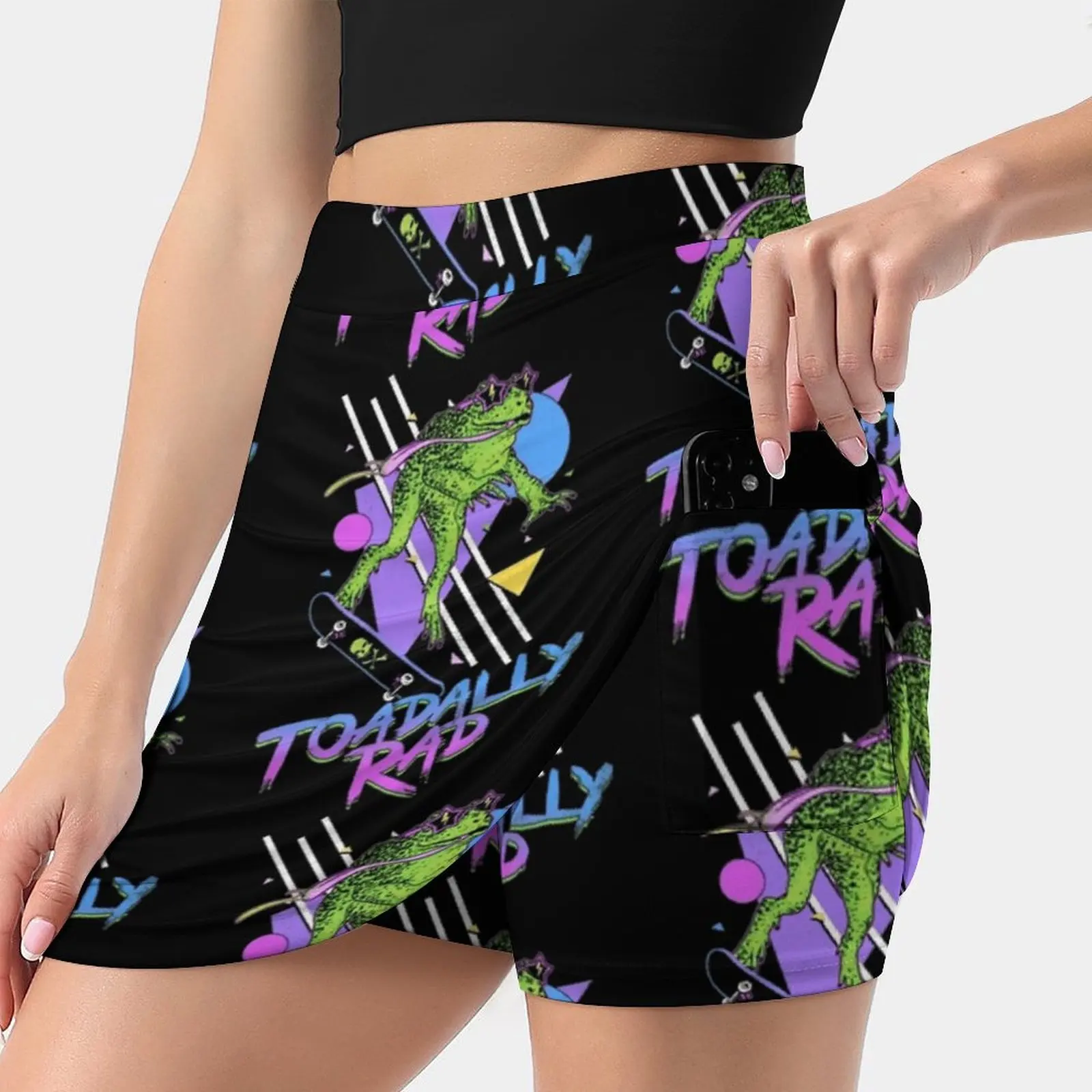 Toadally Rad Women Mini Skirt Two Layers With Pocket Skirts Sport Fitness Running Skorts Frog Toad Amphibian Cool Rad Radical