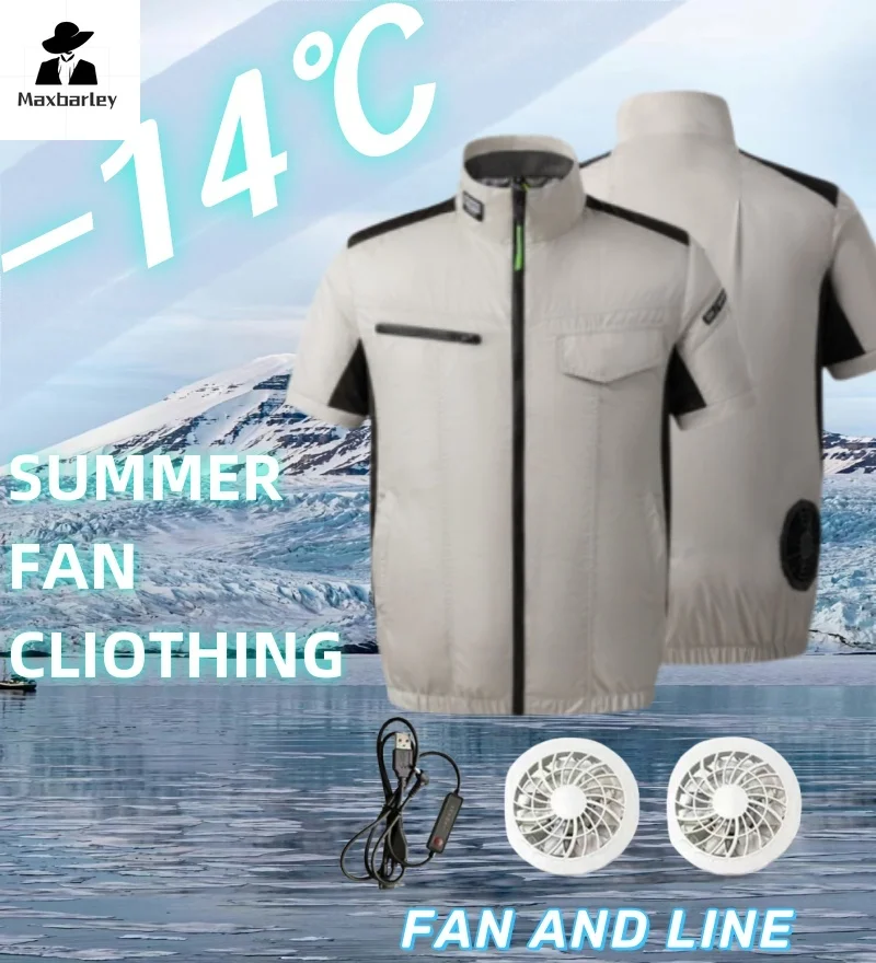 Summer Fan Jacket Mens Breathable Outdoor Fishing Tactical Cooling coat Construction Engineering Work Vest Air-conditioning Suit