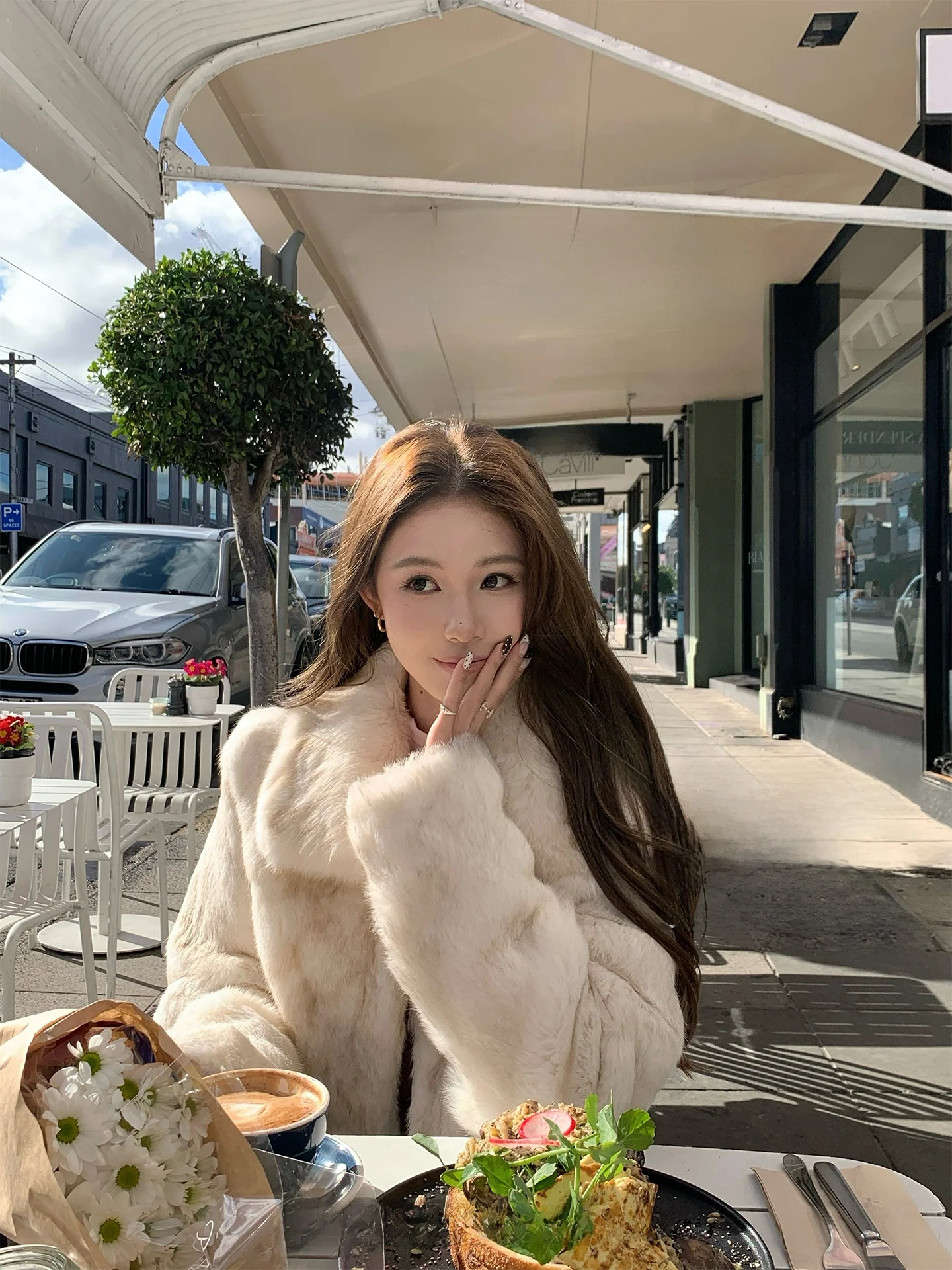 

Obliviate ort Rabbit Fur Jaet with adual Dyeing And Turn-down Collar for Women Casual Sle Youth Faion 2025 Autumn C...