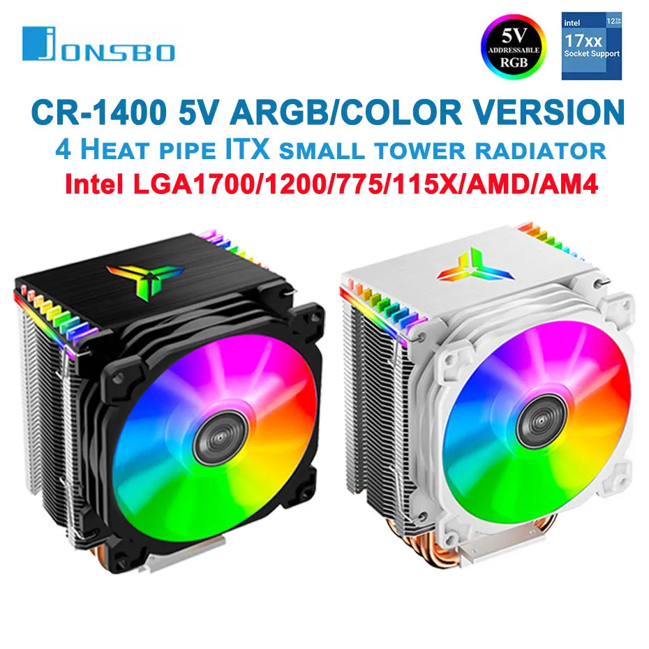 JONSBO CR-1400 ARGB 4 Heat Pipe Tower 5V 3 Pin CPU Cooler ITX Air-cooled Intel LGA1700 115X 1200 AM4 Quiet Cooling Fan Radiator