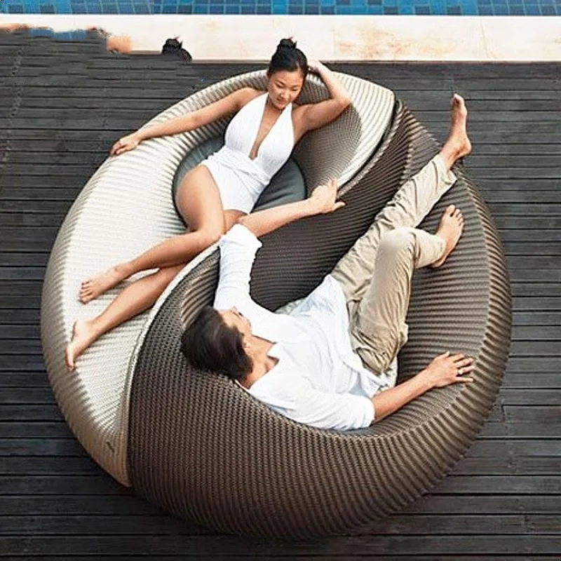 

Outdoor sofa, courtyard, villa, homestay, balcony, rattan chair, furniture, waterproof, sunscreen, rattan, creative, round doubl