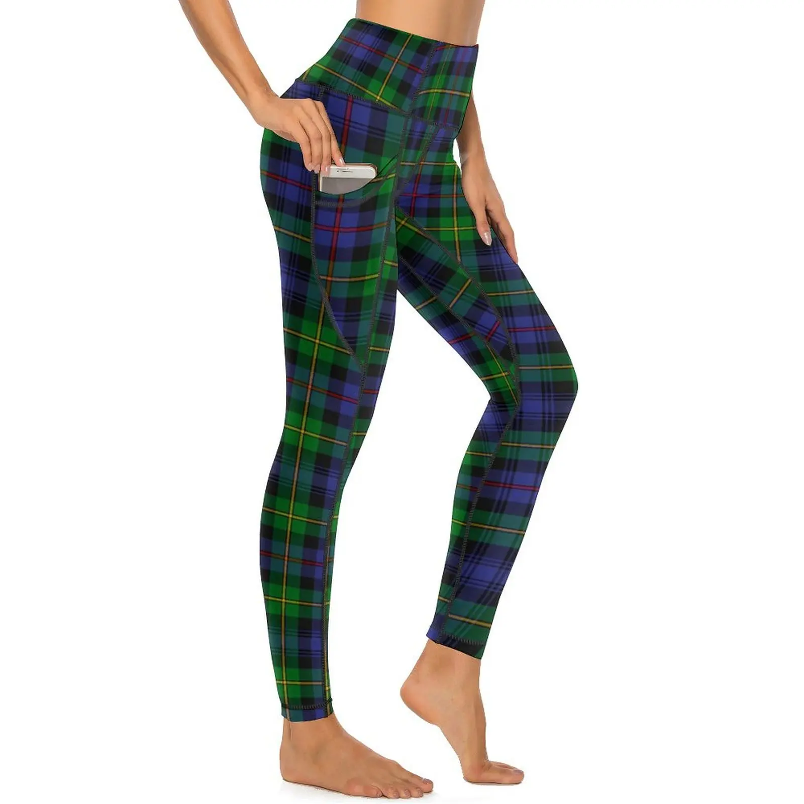 Green And Blue Plaid Leggings Sexy Vintage Print High Waist Yoga Pants Cute Stretch Leggins Female Work Out Sports Tights