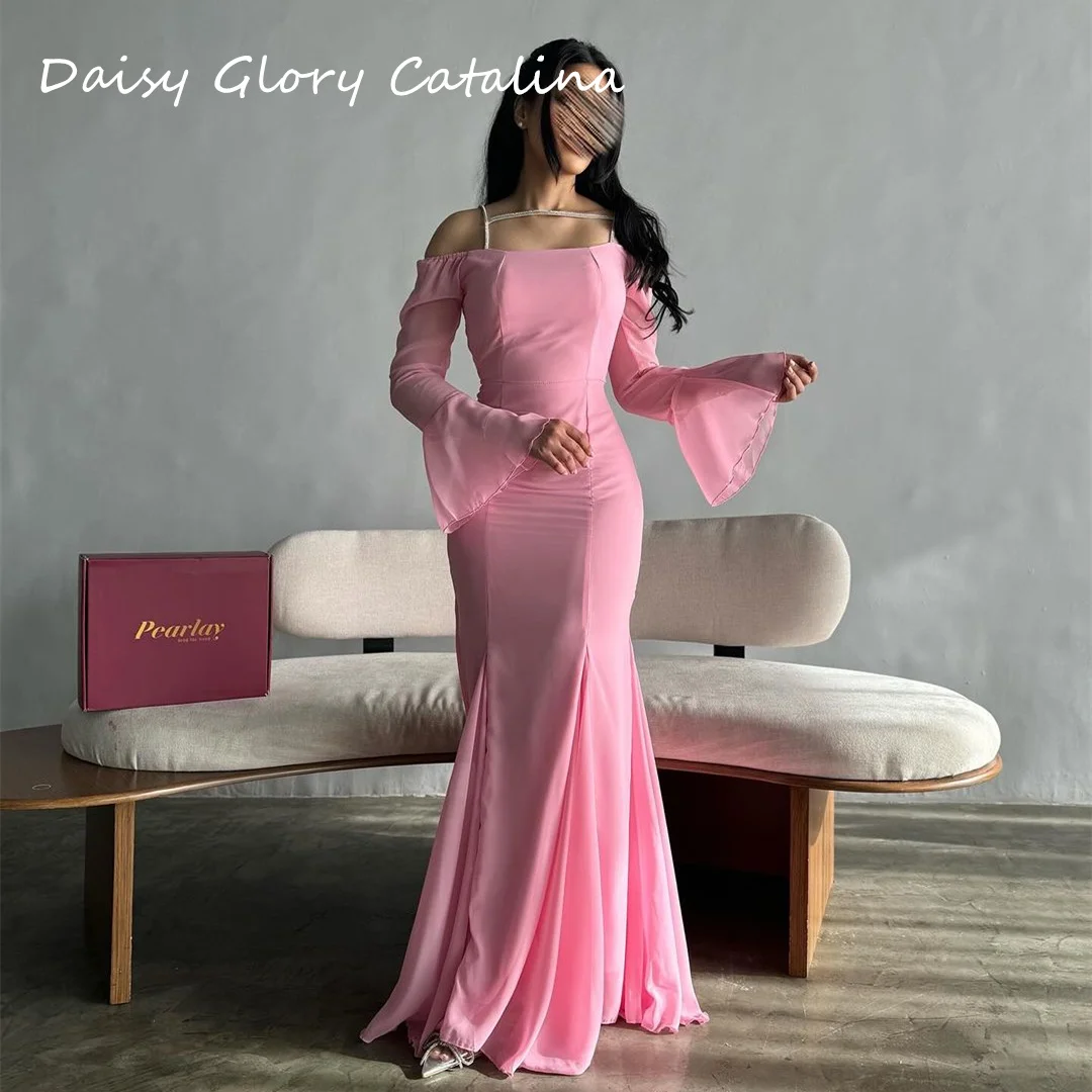 

Pink Elegant Evening Dress Fashion Mermaid Prom Dresses Off The Shoulder Neckline Satin Floor Length Wedding Party Dress Gala