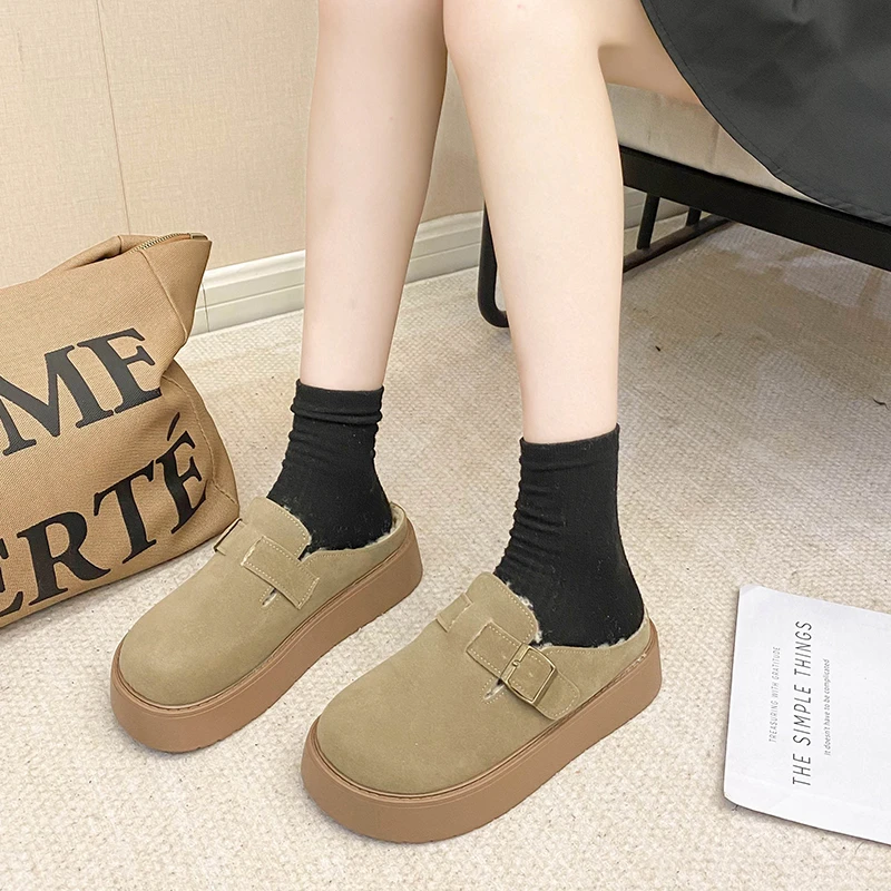 Faux Suede Flat Birken Slippers Women's Autumn Vintage Close-toed Mules Women's Soft-soled Cork Slippers Outdoor Slippers image 4