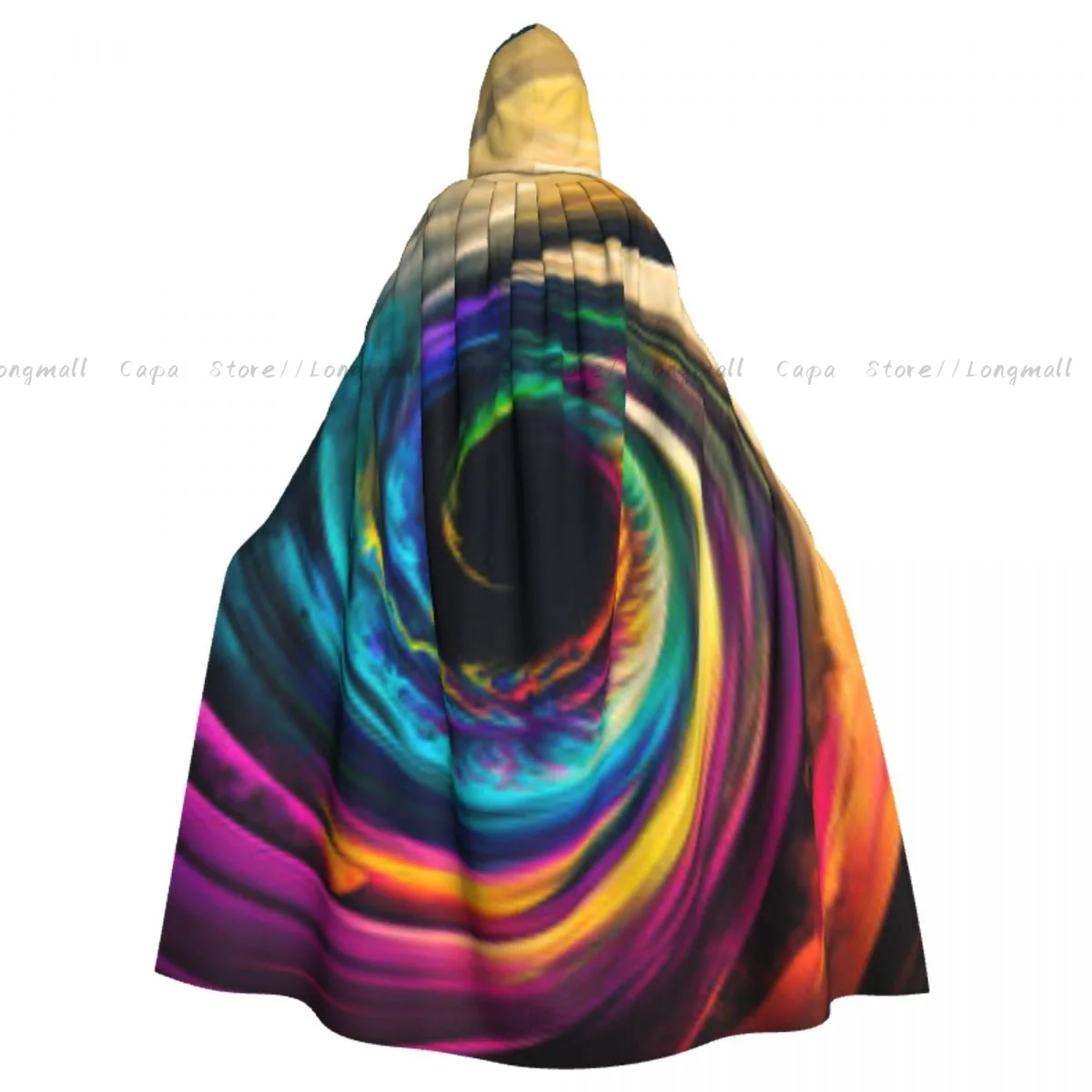 Adult Halloween Colorful Swirl Spiral Cloak Cape Hooded Medieval Costume Full Length Dress Coat