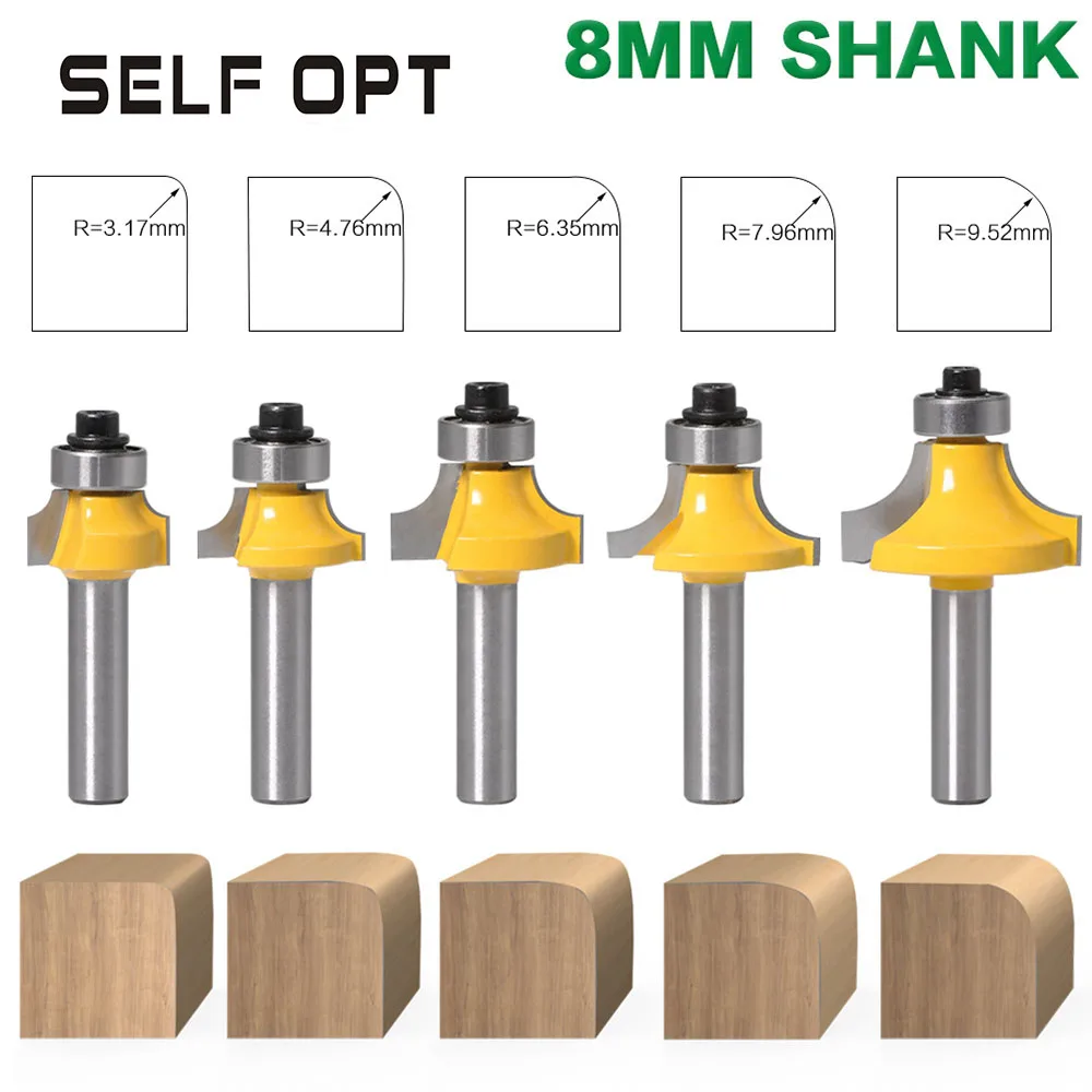 8mm Shank Corner Round Over Router Bits with Bearing Concave Radius Milling Cutters for Wood Woodworking Tools