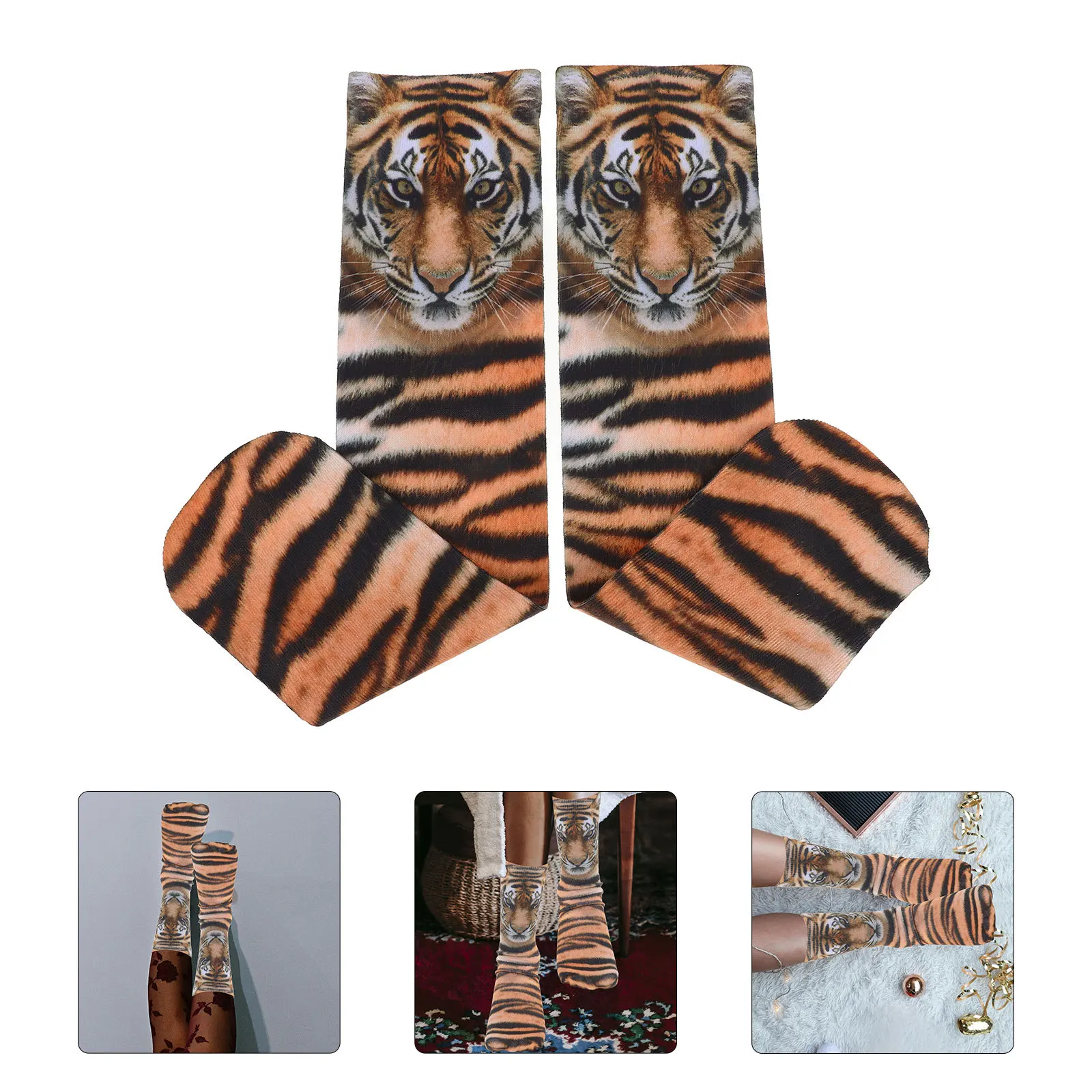 

1Pair 3D Tiger Pattern Socks Polyester Stockings Festival Party Cosplay Animal Printing Comfortable Decorative Socks Women Men